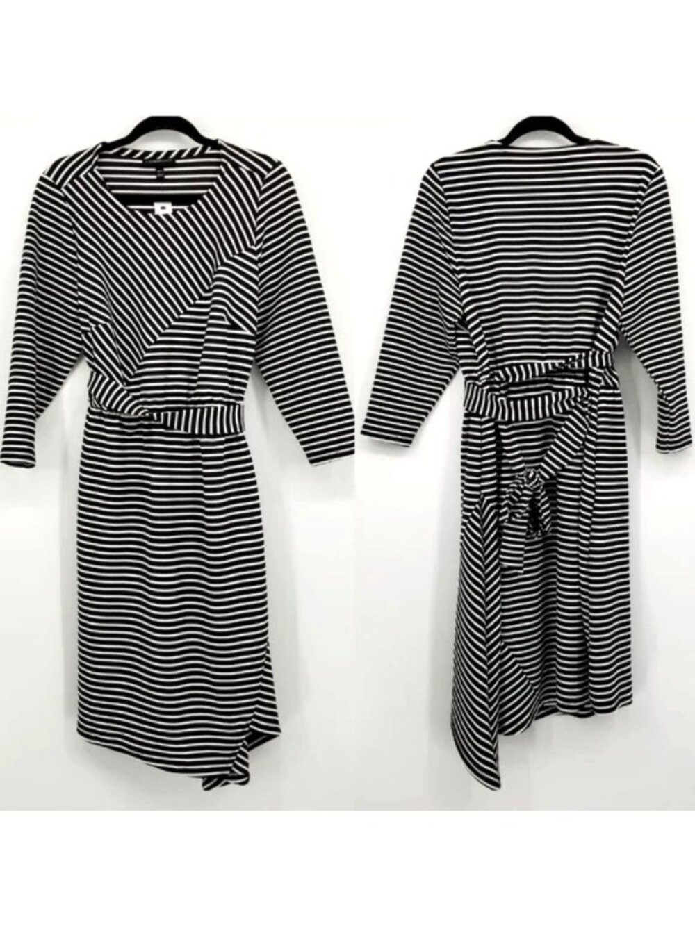 LANE BRYANT- WOMENS BLACK/WHITE STRIPE ASYMETRIC 3/4 SLEEVE DRESS SIZE 26/28